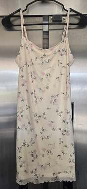 SHEIN Womens Floral Slip Dress Size L Cream Mini Spaghetti Strap Lace Trim Lined
